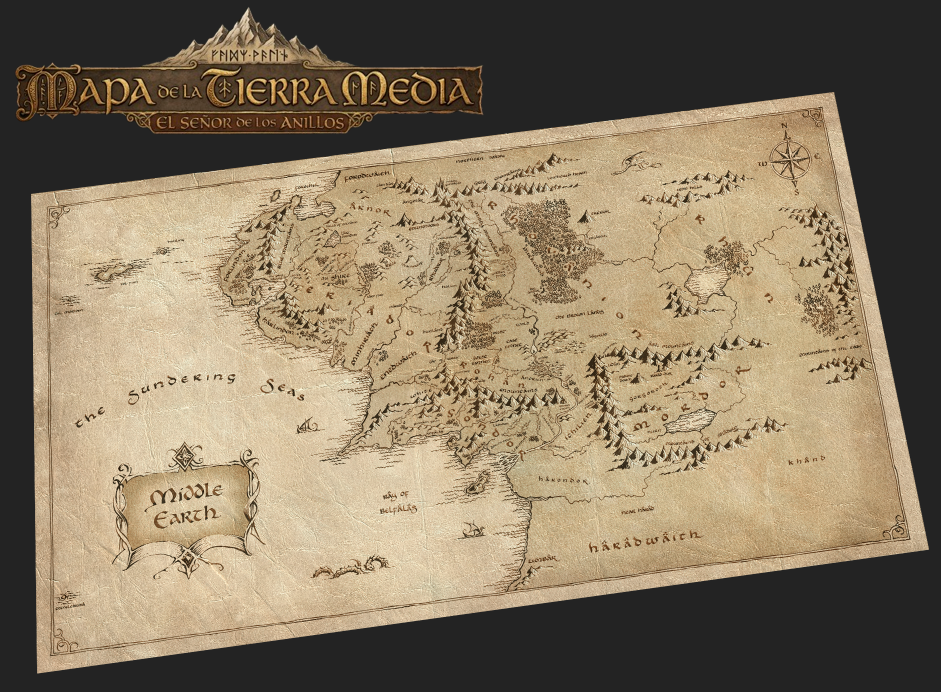 Tapete Mapa de la Tierra Media, El Señor de los Anillos